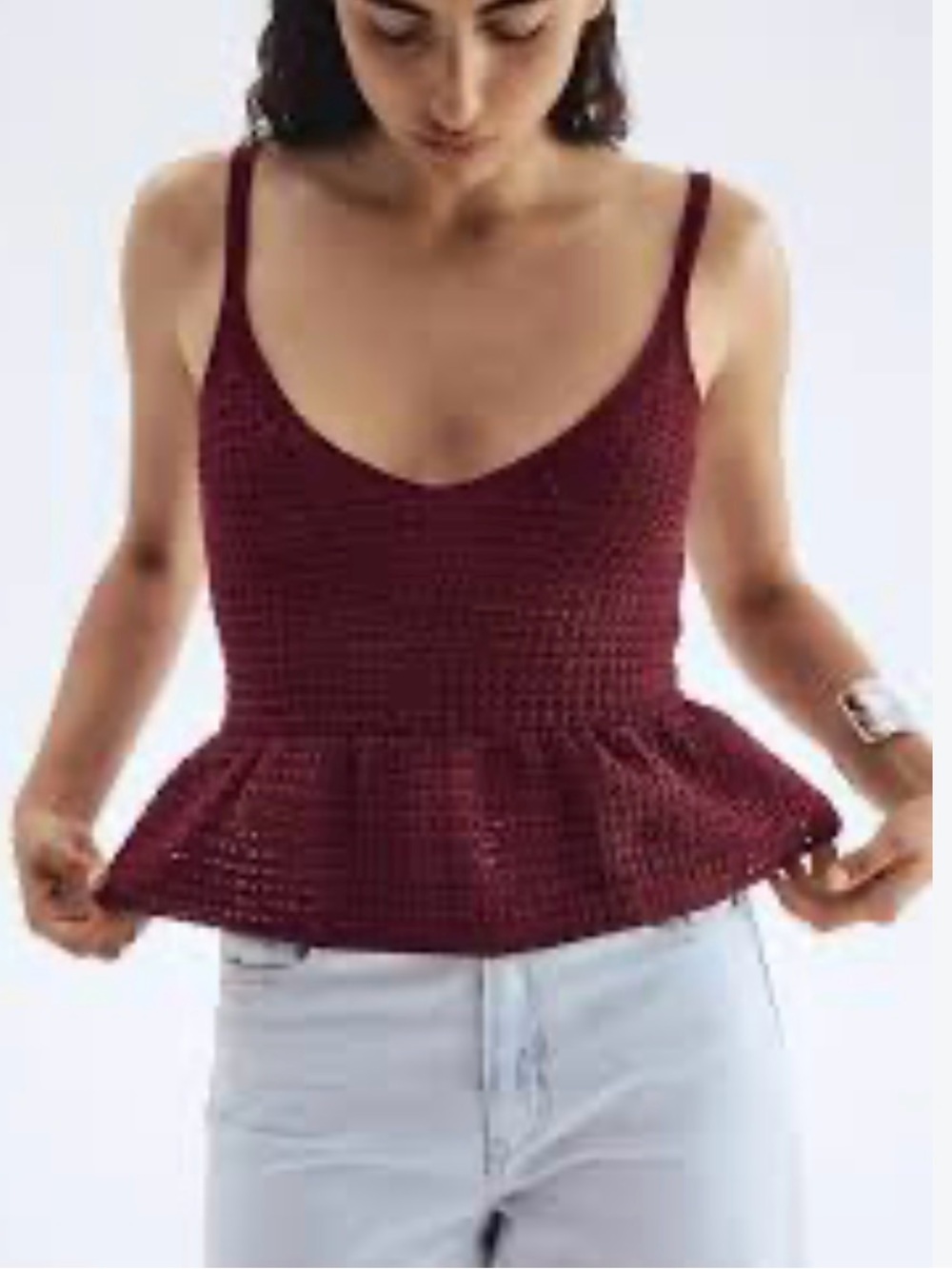 H&M Burgundy Crochet Peplum Camisole